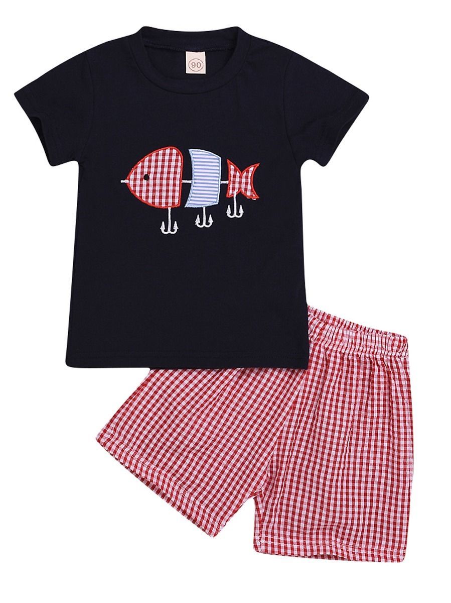 2-Piece Clothes Summer Baby Little Kids Outfit Set Fish T-shirt Matching Shorts - dianjiang-