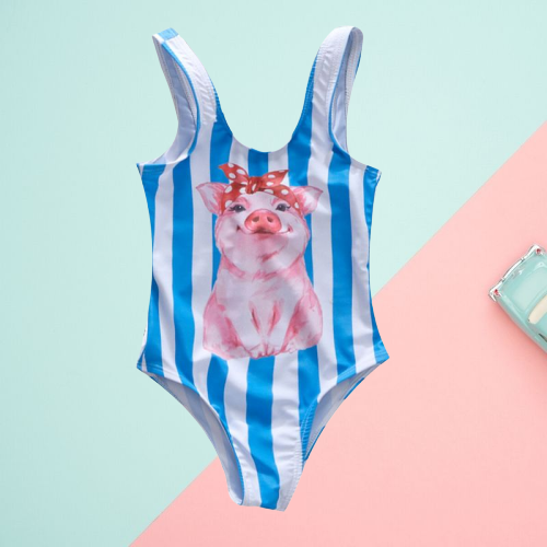 Family Outfit Swimwear Pig Stripe Pattern One Piece Bathing Suit - dianjiang-