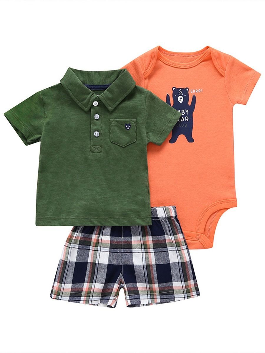 Summer Baby Clothes Outfit 3-PACK Polo T-shirt+Bodysuit+Shorts - dianjiang-