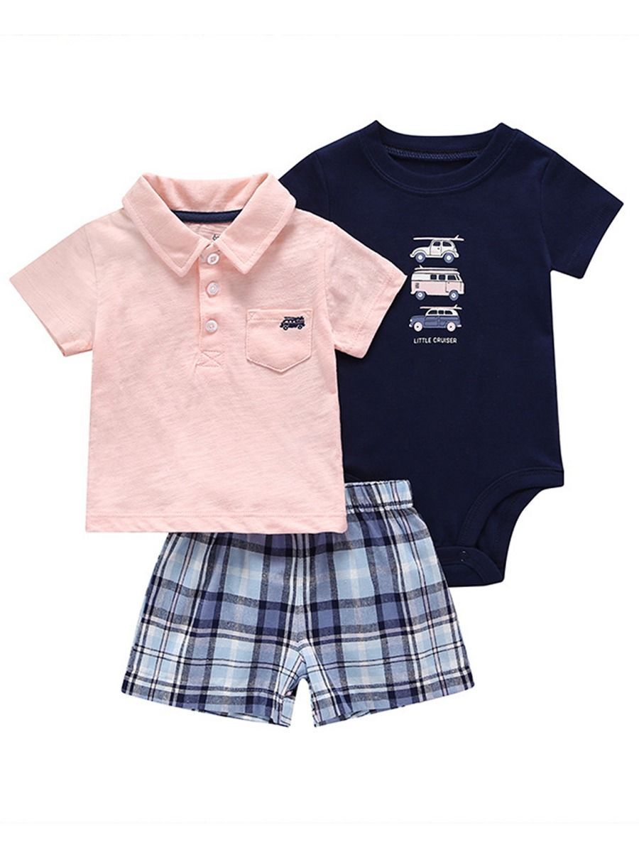 Summer Baby Clothes Outfit 3-PACK Polo T-shirt+Bodysuit+Shorts - dianjiang-