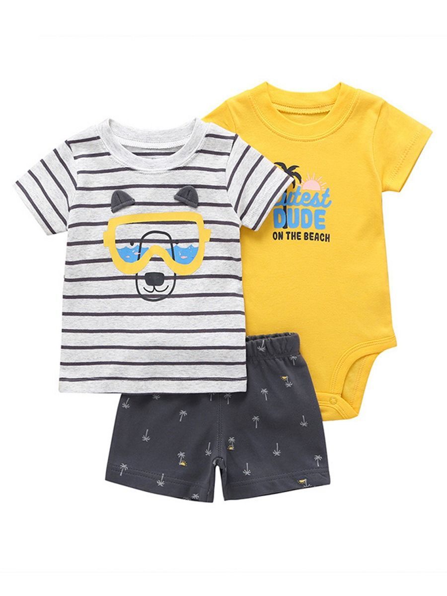 Summer Infant Clothes Outfit 3-PACK T-shirt+Bodysuit+Shorts - dianjiang-