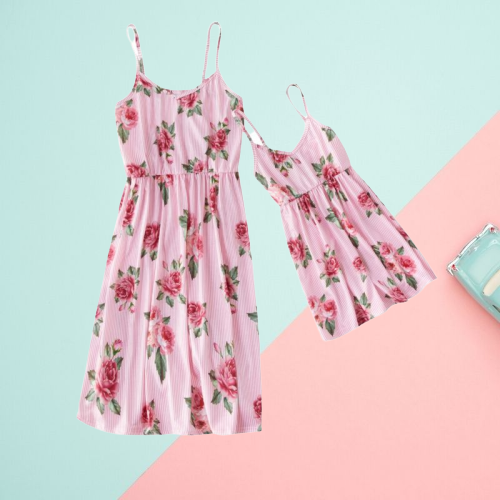 Mommy and Me Dress Flower Pinstripe Sundress - dianjiang-
