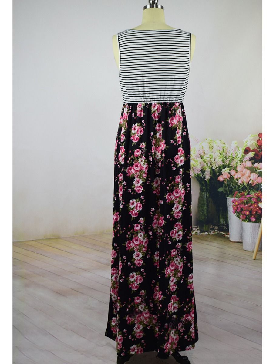 Mom and Me Stripe Cotton Blend Flower Patchwork Sleeveless Dress - dianjiang-