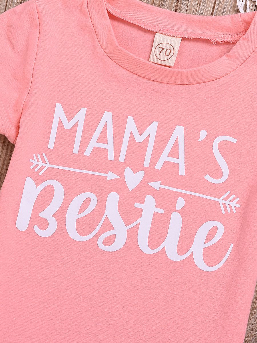 MAMA'S BESTIE Pink T-shirt For Baby Little Girl Newborn Tops - dianjiang-