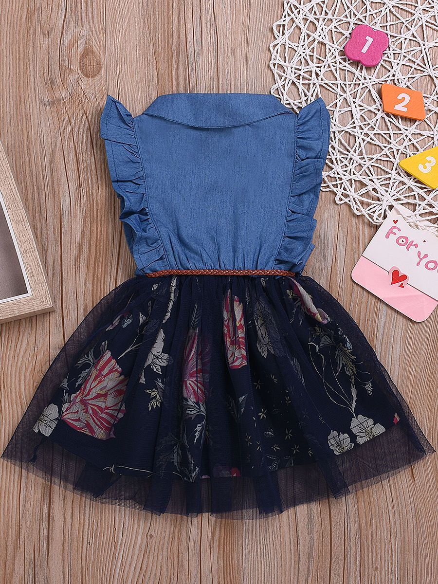 Vintage Style Flutter Sleeve Flower Mesh Patchwork Dress Commercial Quality - dianjiang-