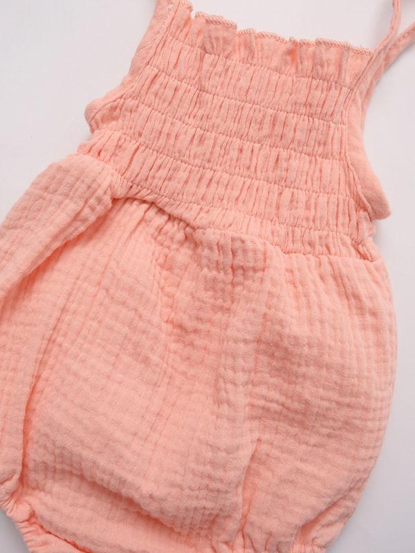 Solid Color Tie Muslin Baby Romper Playsuit - dianjiang-