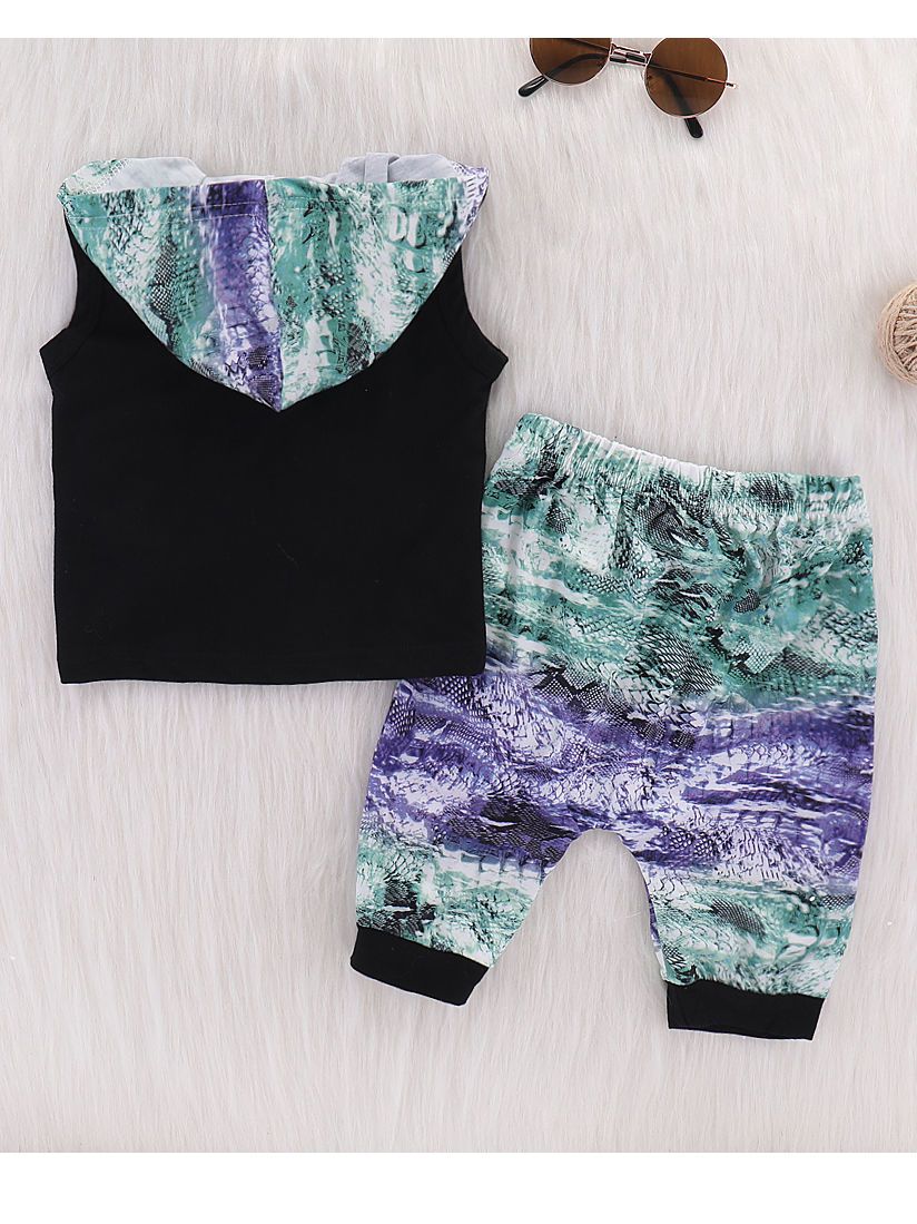 2-Piece Baby Clothes Cotton Outfit Hooded Tank Top Matching Printed Pants Wholesale - dianjiang-