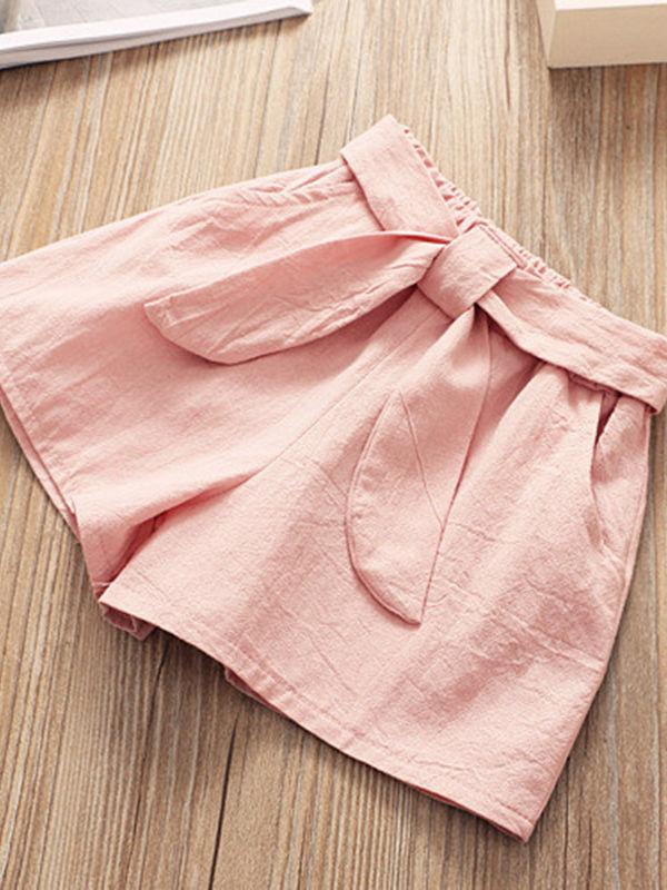 Little Kids Clothes Outfit Flower Ruffle White Top + Solid Color Shorts - dianjiang-