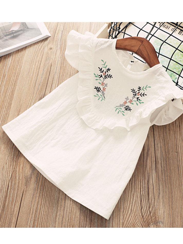 Little Kids Clothes Outfit Flower Ruffle White Top + Solid Color Shorts - dianjiang-