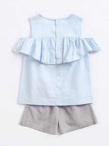 Summer Little Big Girl  2-Piece Outfit Off Shoulder Ruffle Top Matching Shorts - dianjiang-