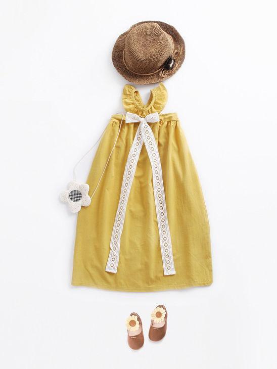 Fashion Little Big Girl Trimmed Off Shoulder Yellow Dress - dianjiang-