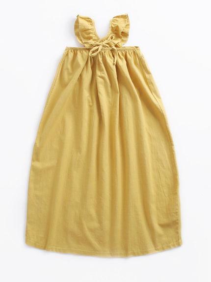 Fashion Little Big Girl Trimmed Off Shoulder Yellow Dress - dianjiang-