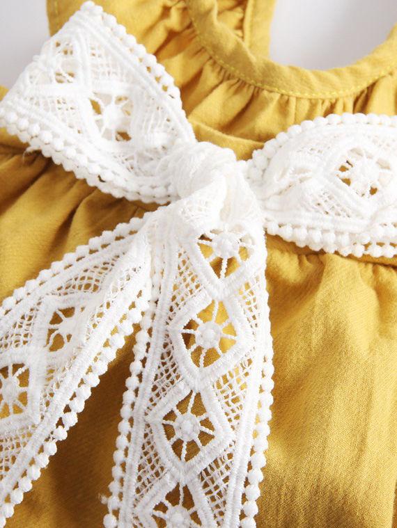 Fashion Little Big Girl Trimmed Off Shoulder Yellow Dress - dianjiang-