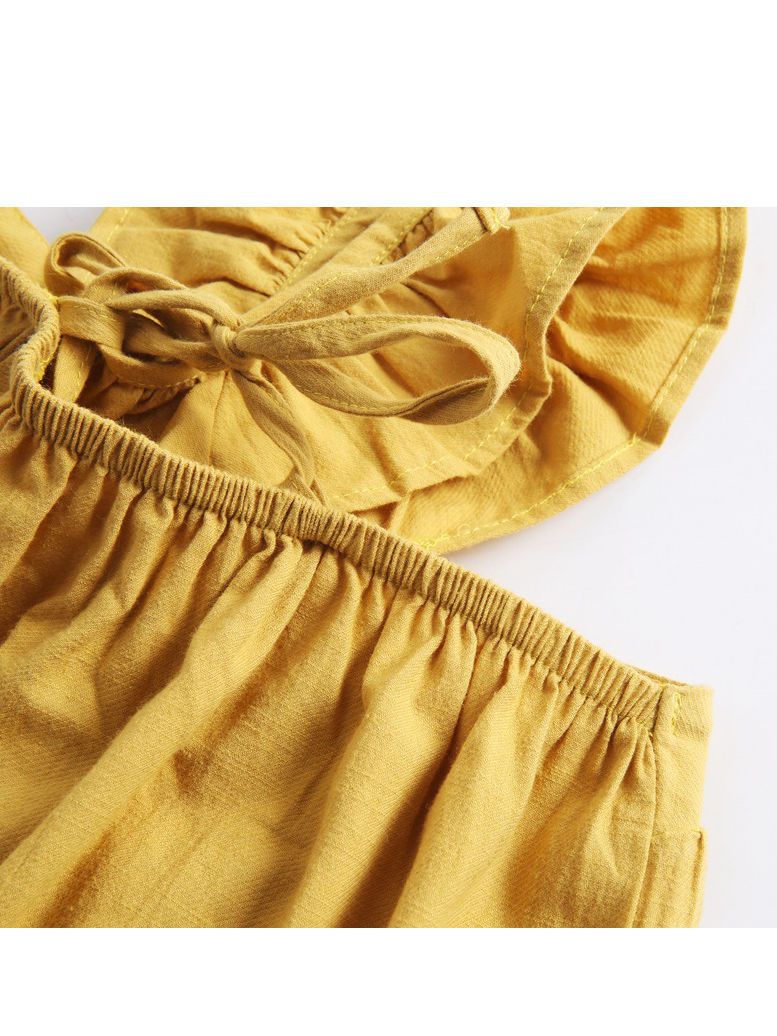 Fashion Little Big Girl Trimmed Off Shoulder Yellow Dress - dianjiang-