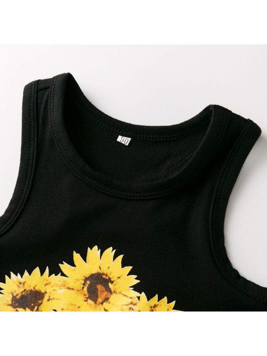 Baby Little Kids Sunflower Outfit Live in the Sunshine Black Tank Top Matching Shorts 2 PCS Summer - dianjiang-