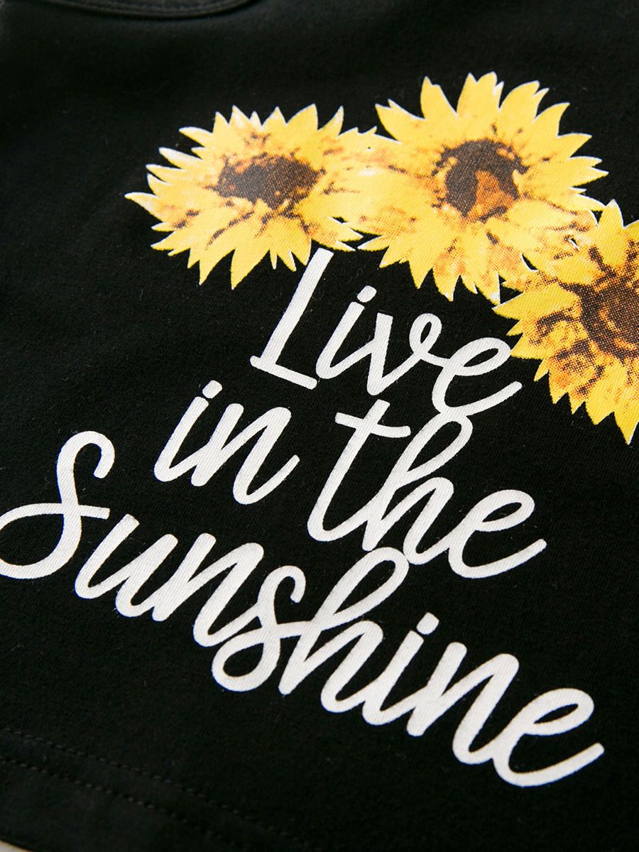 Baby Little Kids Sunflower Outfit Live in the Sunshine Black Tank Top Matching Shorts 2 PCS Summer - dianjiang-