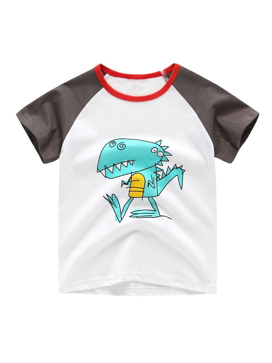 Cute Cartoon Dinosaur Color Blocking T-shirt For Baby Little Kids - dianjiang-