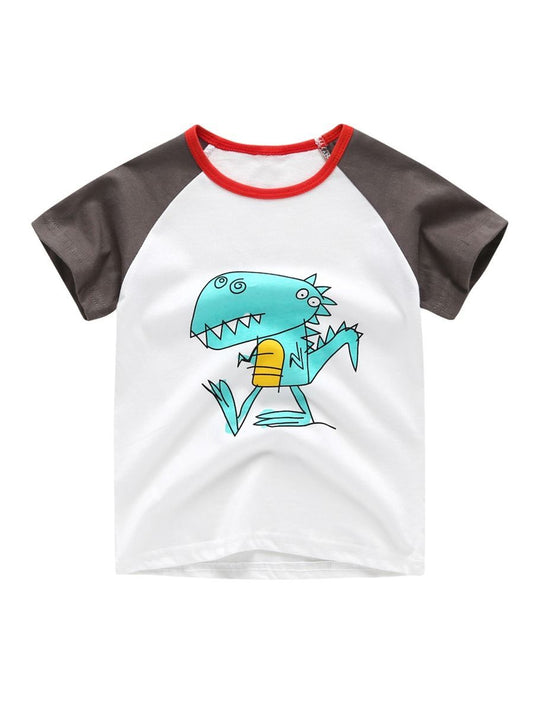 Cute Cartoon Dinosaur Color Blocking T-shirt For Baby Little Kids - dianjiang-