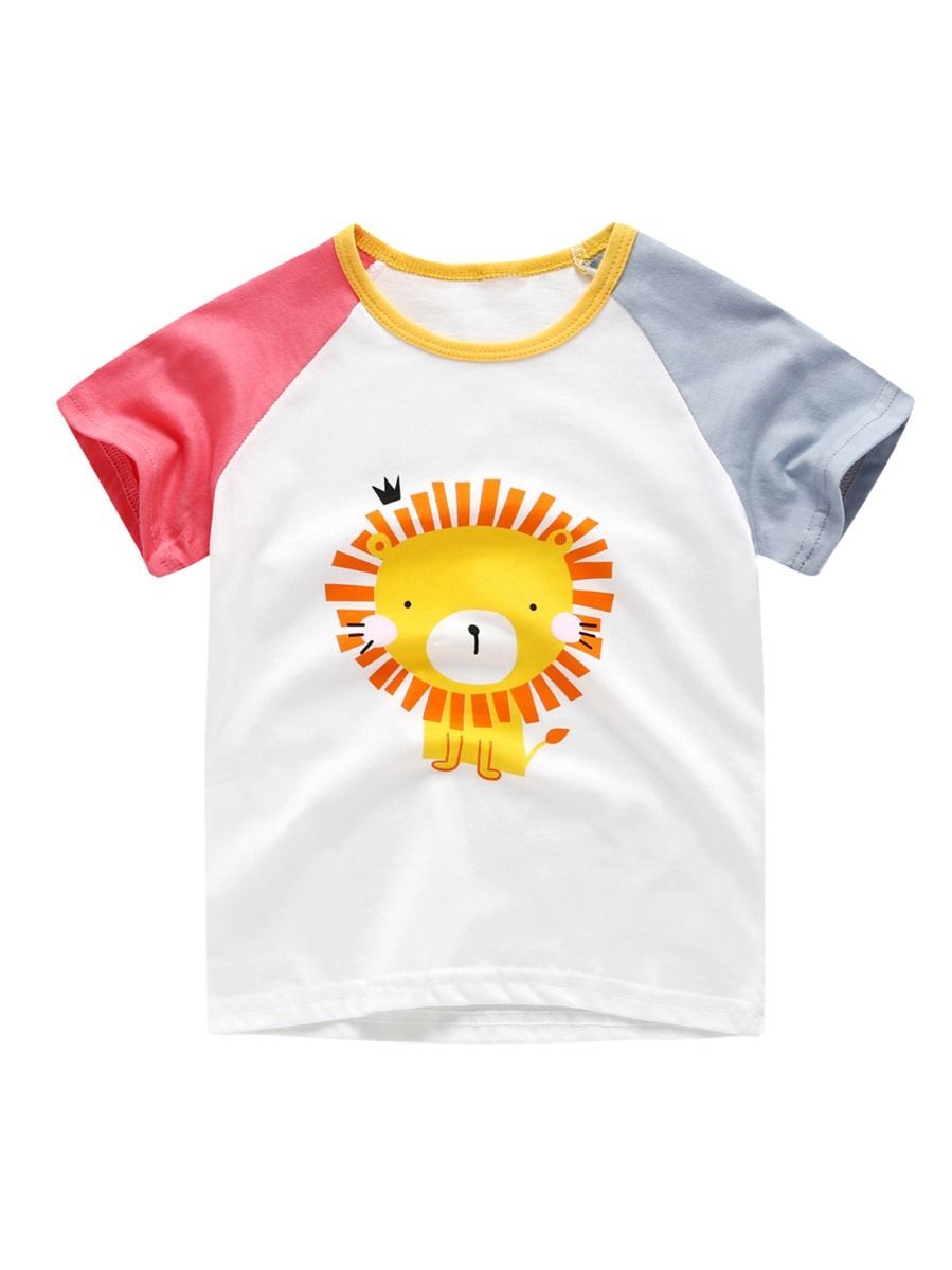 Cute Cartoon Lion Color-blocking T-shirt for Baby Little Boy - dianjiang-