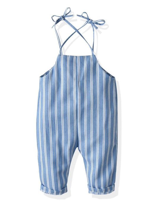 Unisex Stripe Buttoned Overall Baby Toddler Little Kids Suspender Pants - dianjiang-