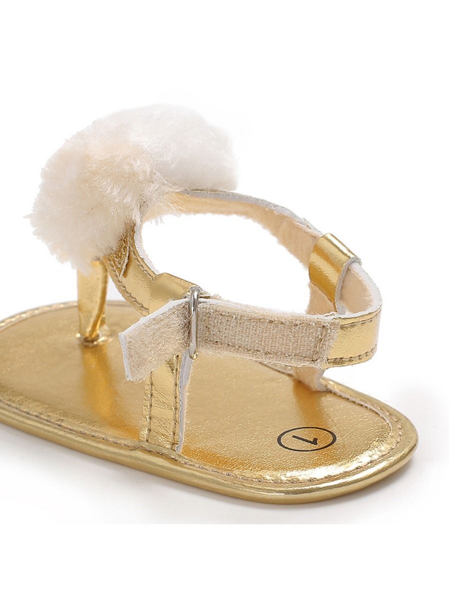 Pom Trim Solid Color Sandal For Baby Girls - dianjiang-