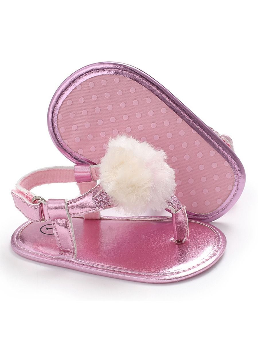 Pom Trim Solid Color Sandal For Baby Girls - dianjiang-