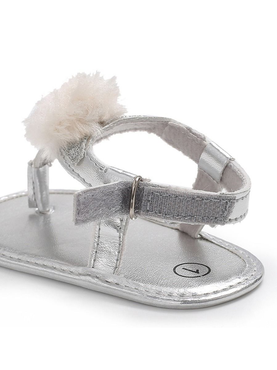 Pom Trim Solid Color Sandal For Baby Girls - dianjiang-