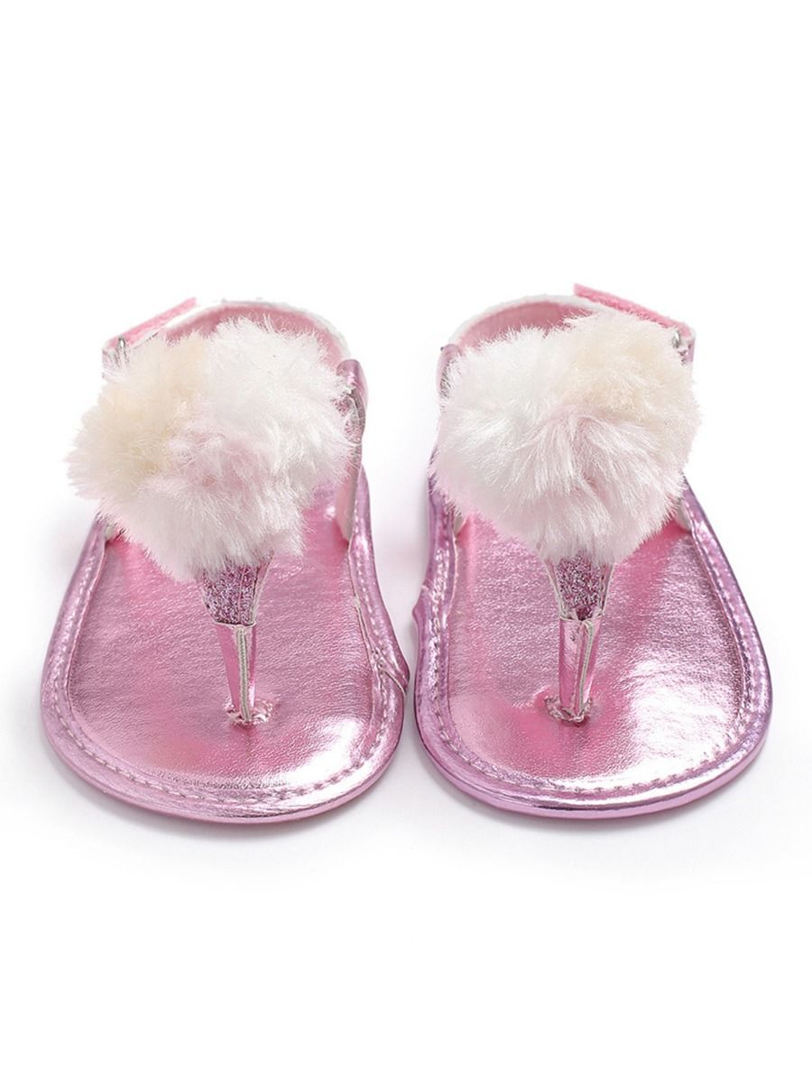 Pom Trim Solid Color Sandal For Baby Girls - dianjiang-