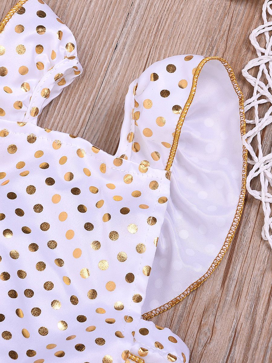 2-Piece Onesie Polka Dots Ruffle Jumpsuit + Headband - dianjiang-