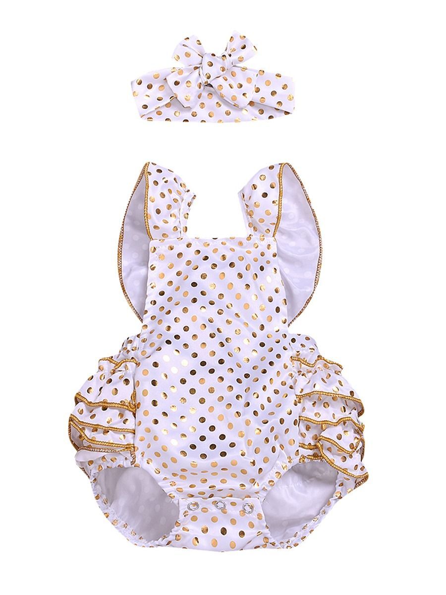 2-Piece Onesie Polka Dots Ruffle Jumpsuit + Headband - dianjiang-