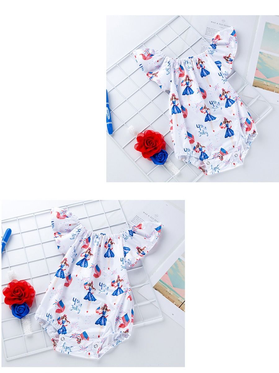 2-Piece 4TH Of July Off Shoulder Romper Matching Headband - dianjiang-