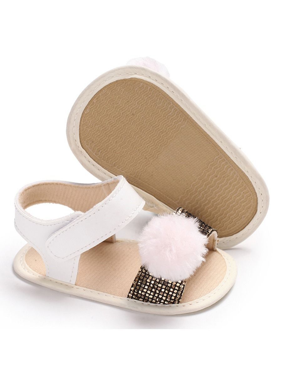 Pom Trim Sequins Baby Girl Sandal Daily New - dianjiang-