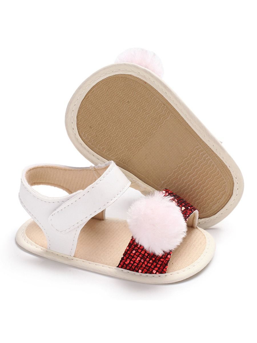 Pom Trim Sequins Baby Girl Sandal Daily New - dianjiang-