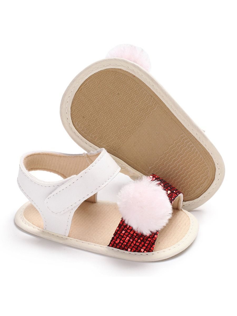 Pom Trim Sequins Baby Girl Sandal Daily New - dianjiang-