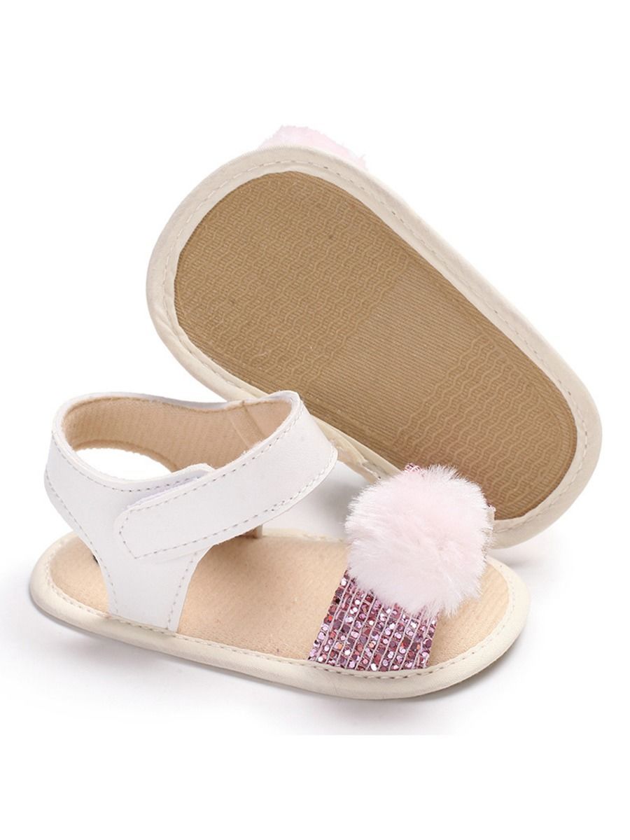 Pom Trim Sequins Baby Girl Sandal Daily New - dianjiang-