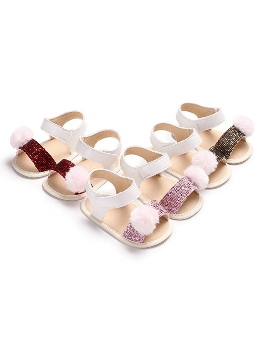 Pom Trim Sequins Baby Girl Sandal Daily New - dianjiang-