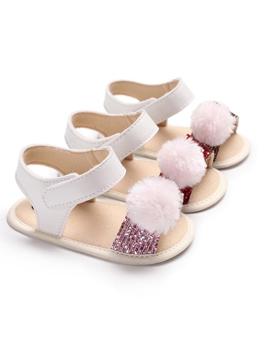 Pom Trim Sequins Baby Girl Sandal Daily New - dianjiang-