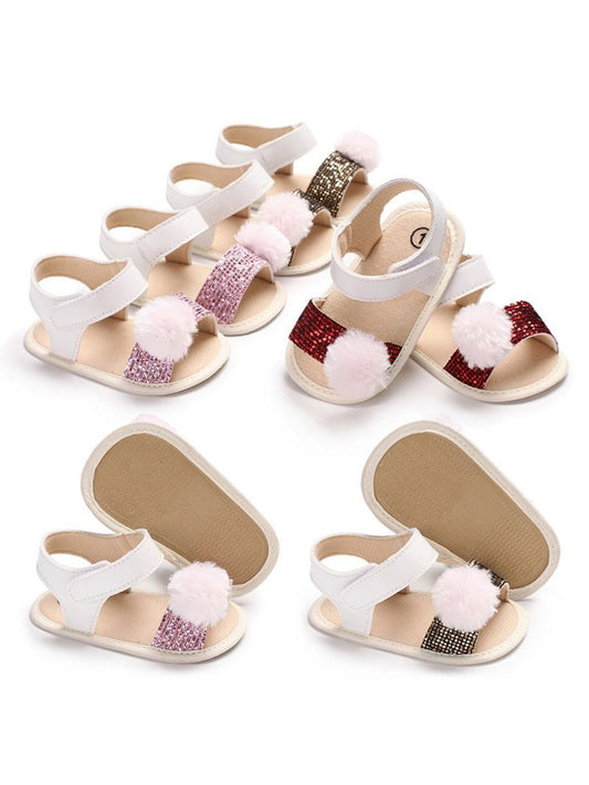 Pom Trim Sequins Baby Girl Sandal Daily New - dianjiang-