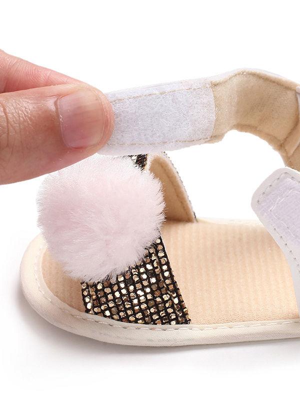 Pom Trim Sequins Baby Girl Sandal Daily New - dianjiang-