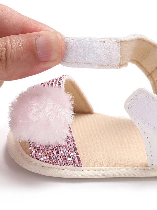 Pom Trim Sequins Baby Girl Sandal Daily New - dianjiang-