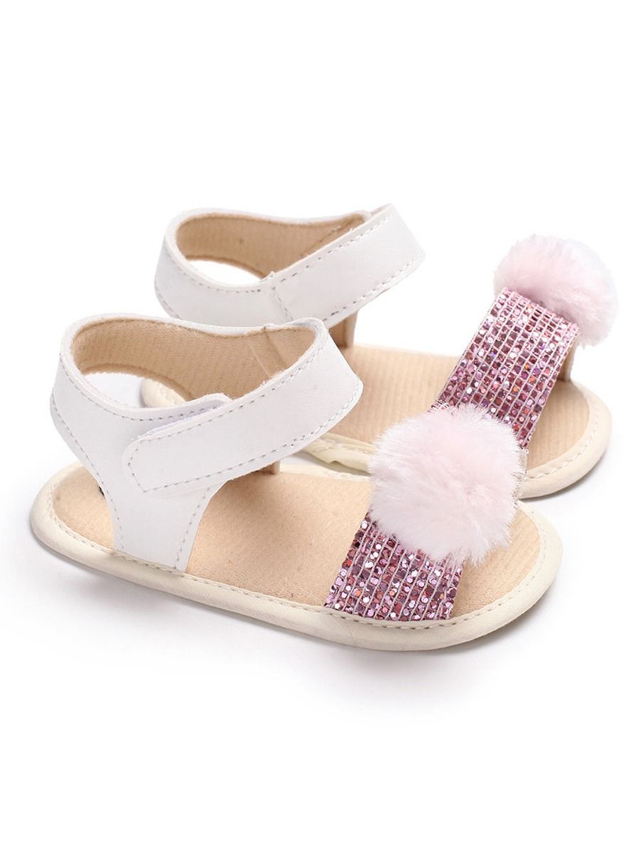 Pom Trim Sequins Baby Girl Sandal Daily New - dianjiang-