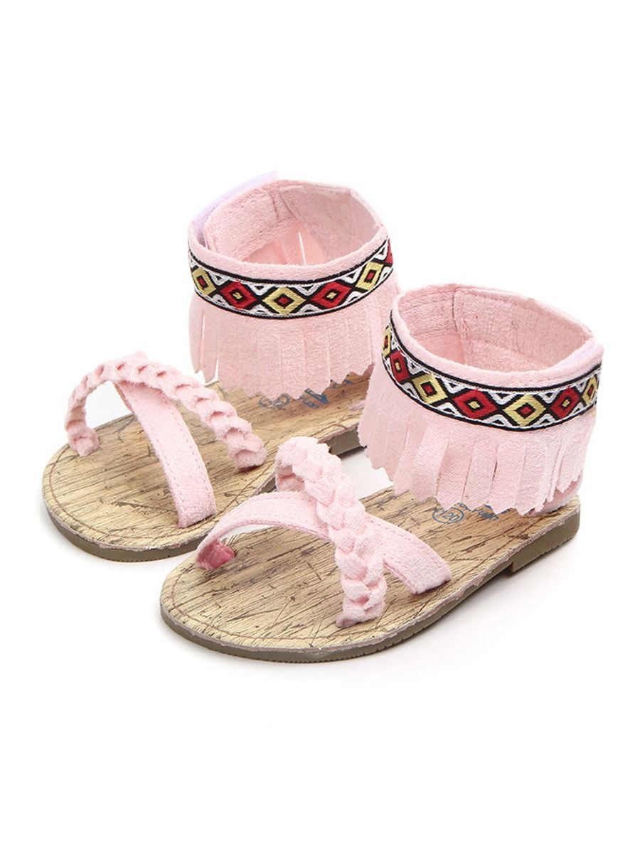 Vintage Tassel Trim Shoes Anti-Slip Prewalker Baby Sandal - dianjiang-