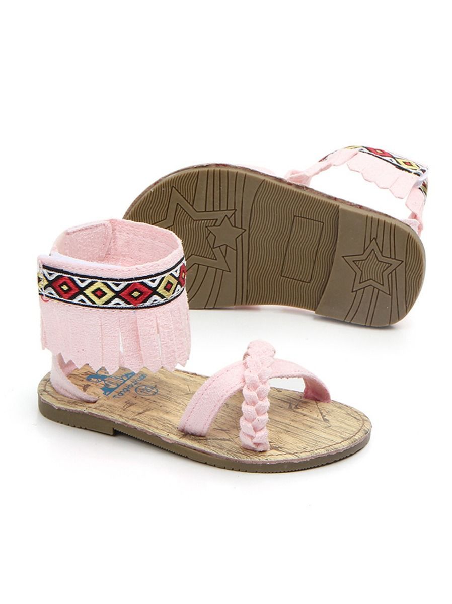 Vintage Tassel Trim Shoes Anti-Slip Prewalker Baby Sandal - dianjiang-