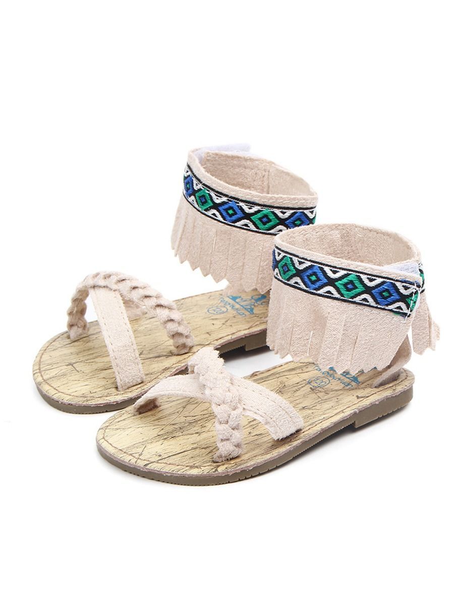 Vintage Tassel Trim Shoes Anti-Slip Prewalker Baby Sandal - dianjiang-