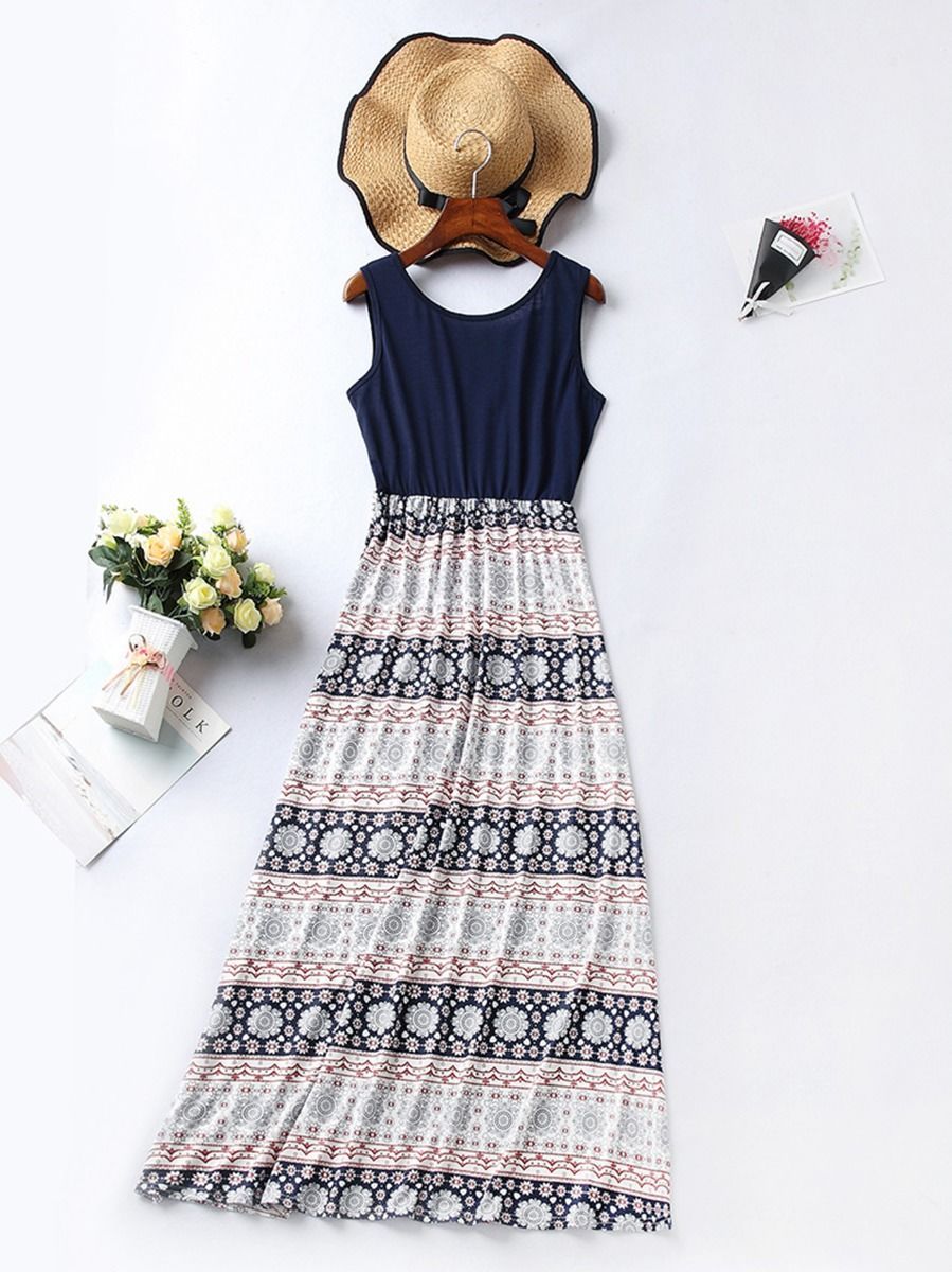 Family Look Mommy and Me Family Fitted Vintage Flower Sleeveless Dress - dianjiang-