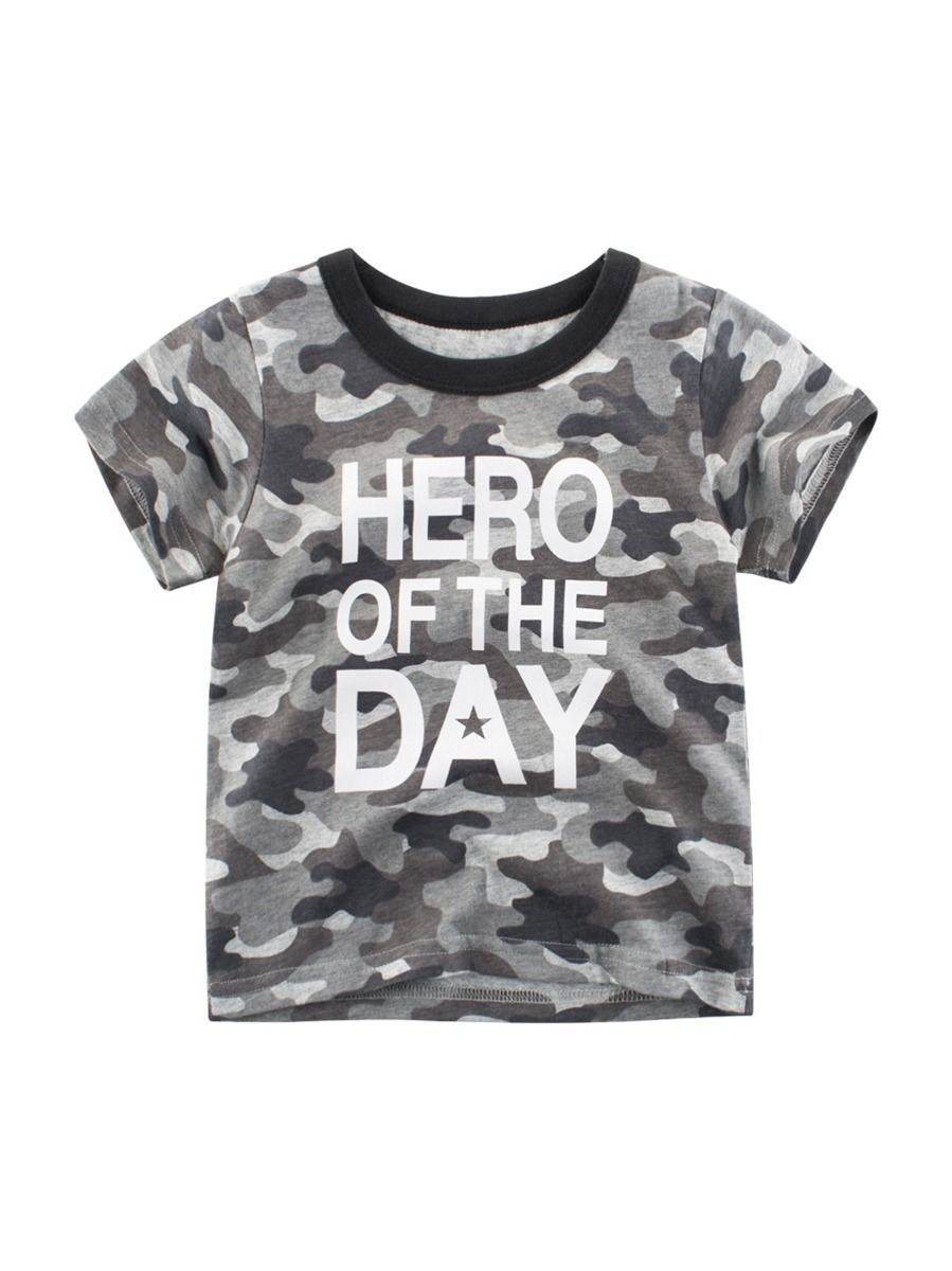 Camo Letters Print Boys T-shirt - dianjiang-