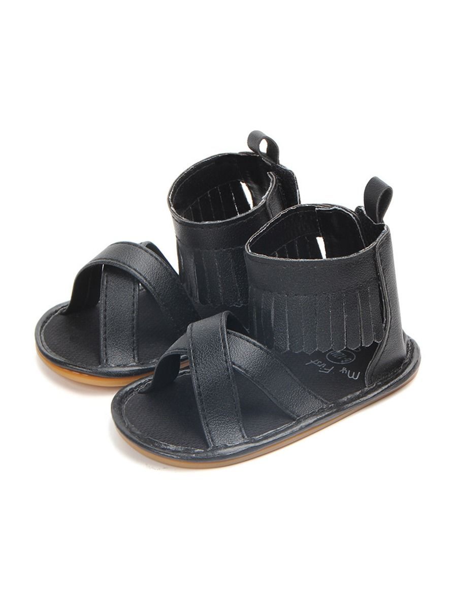 Tassel Trim Shoes Solid Color Slip-on Baby Sandals - dianjiang-