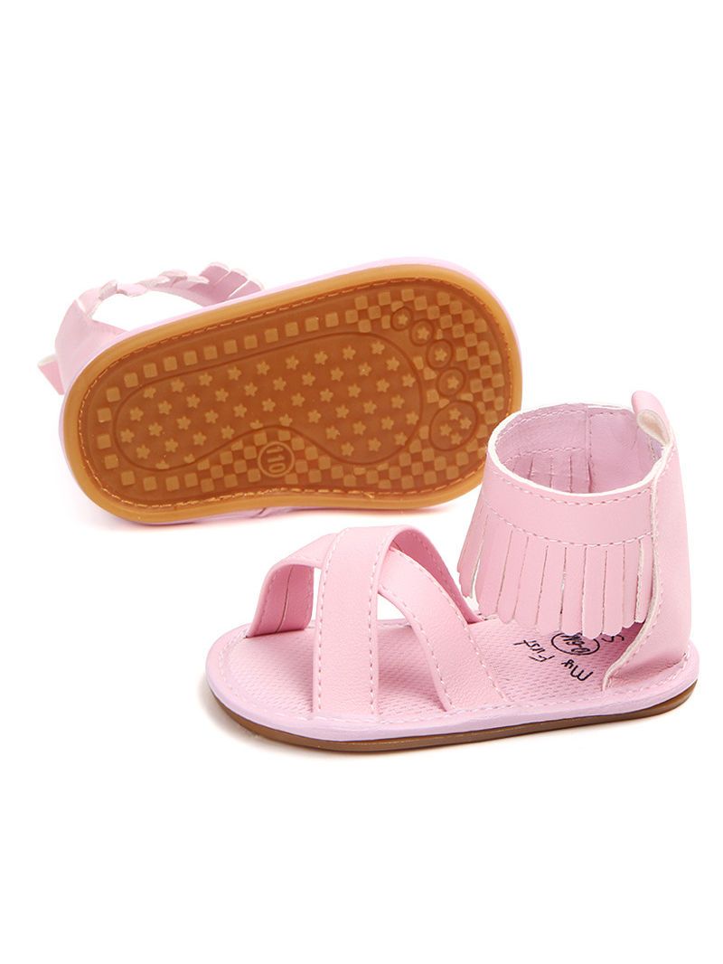 Tassel Trim Shoes Solid Color Slip-on Baby Sandals - dianjiang-