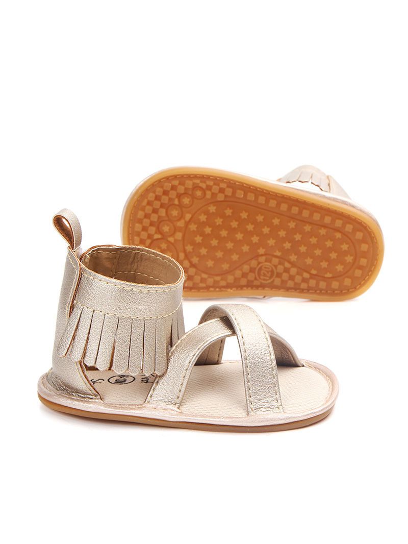 Tassel Trim Shoes Solid Color Slip-on Baby Sandals - dianjiang-