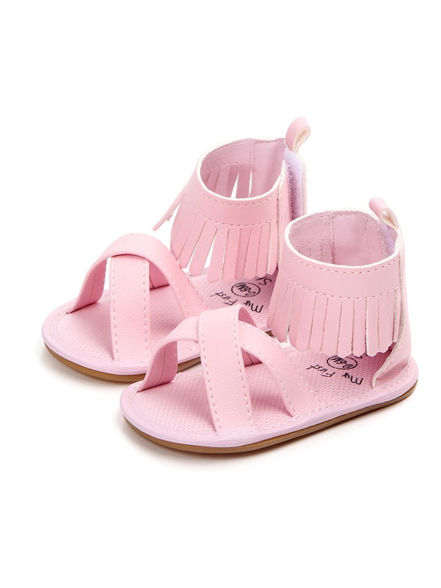 Tassel Trim Shoes Solid Color Slip-on Baby Sandals - dianjiang-